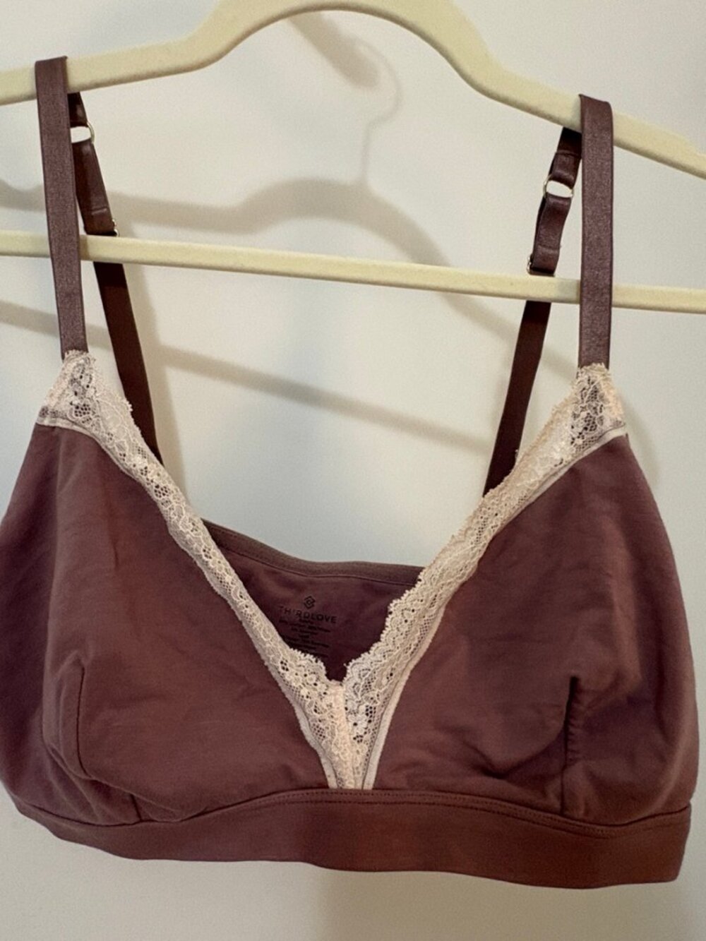 ThirdLove Mauve & Ivory Lace-Trim V-Neck Bralette 1X